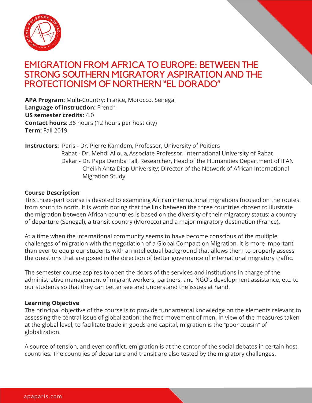 Emigration from Africa to Europe Syllabus