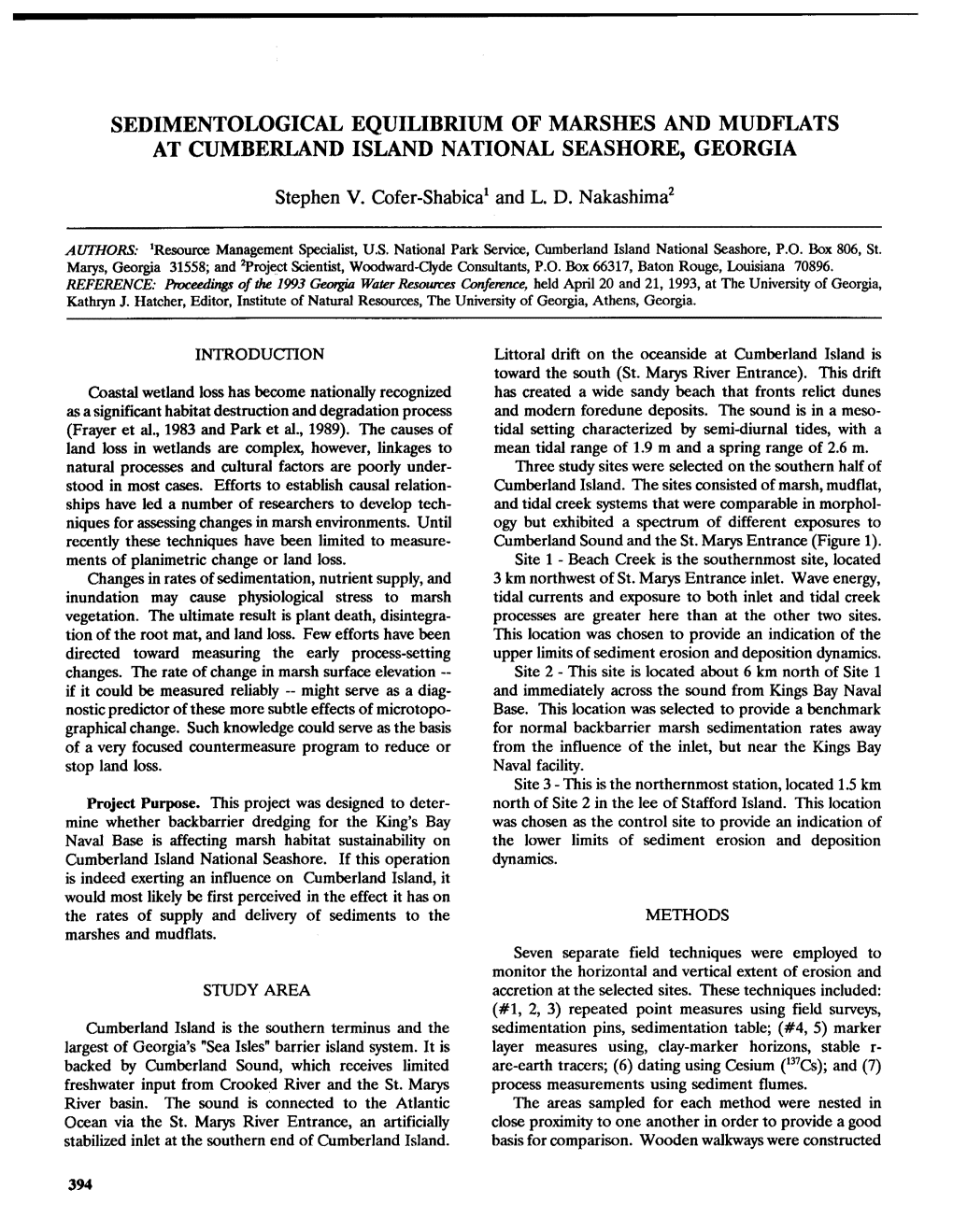 Sedimentological Equilibrium of Marshes and Mudflats at Cumberland Island National Seashore, Georgia