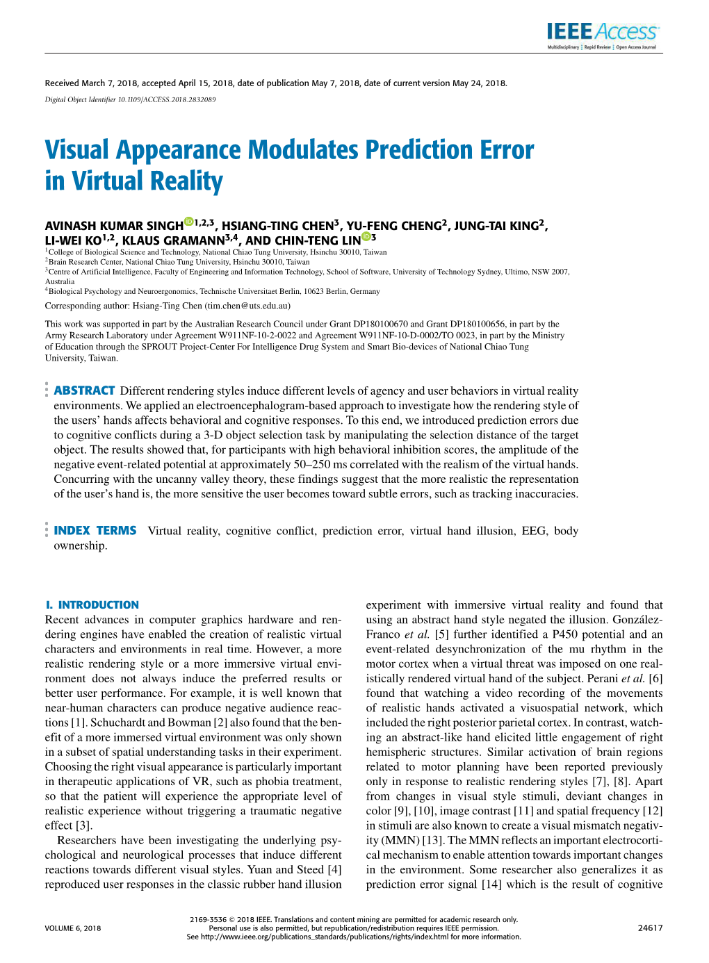 Visual Appearance Modulates Prediction Error in Virtual Reality