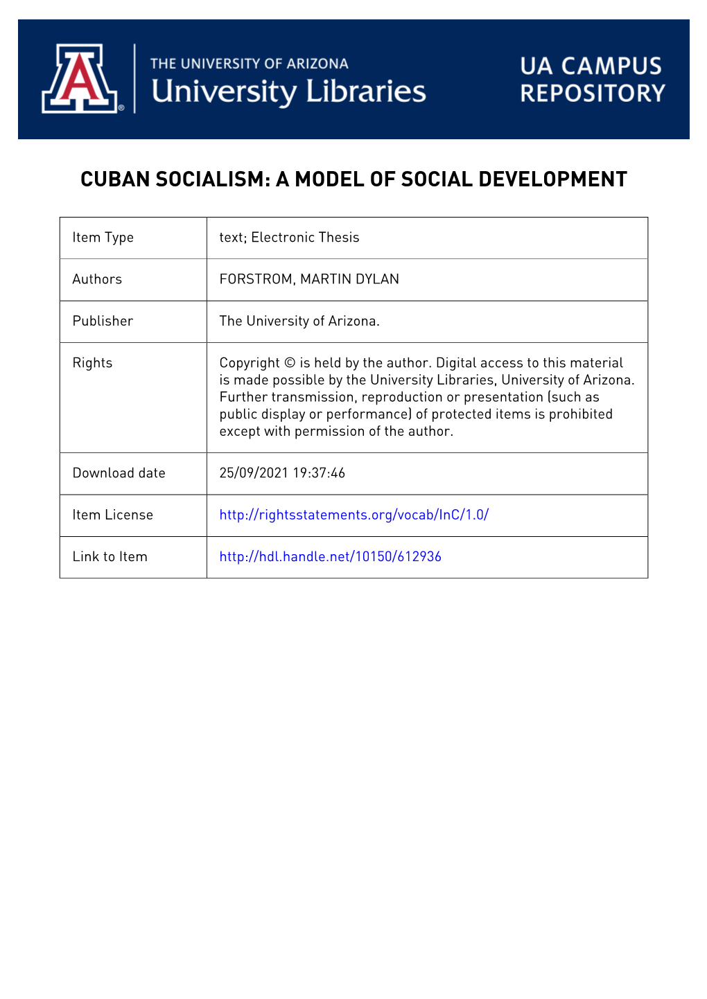 CUBAN SOCIALISM: a MODEL of SOCIAL DEVELOPMENT By