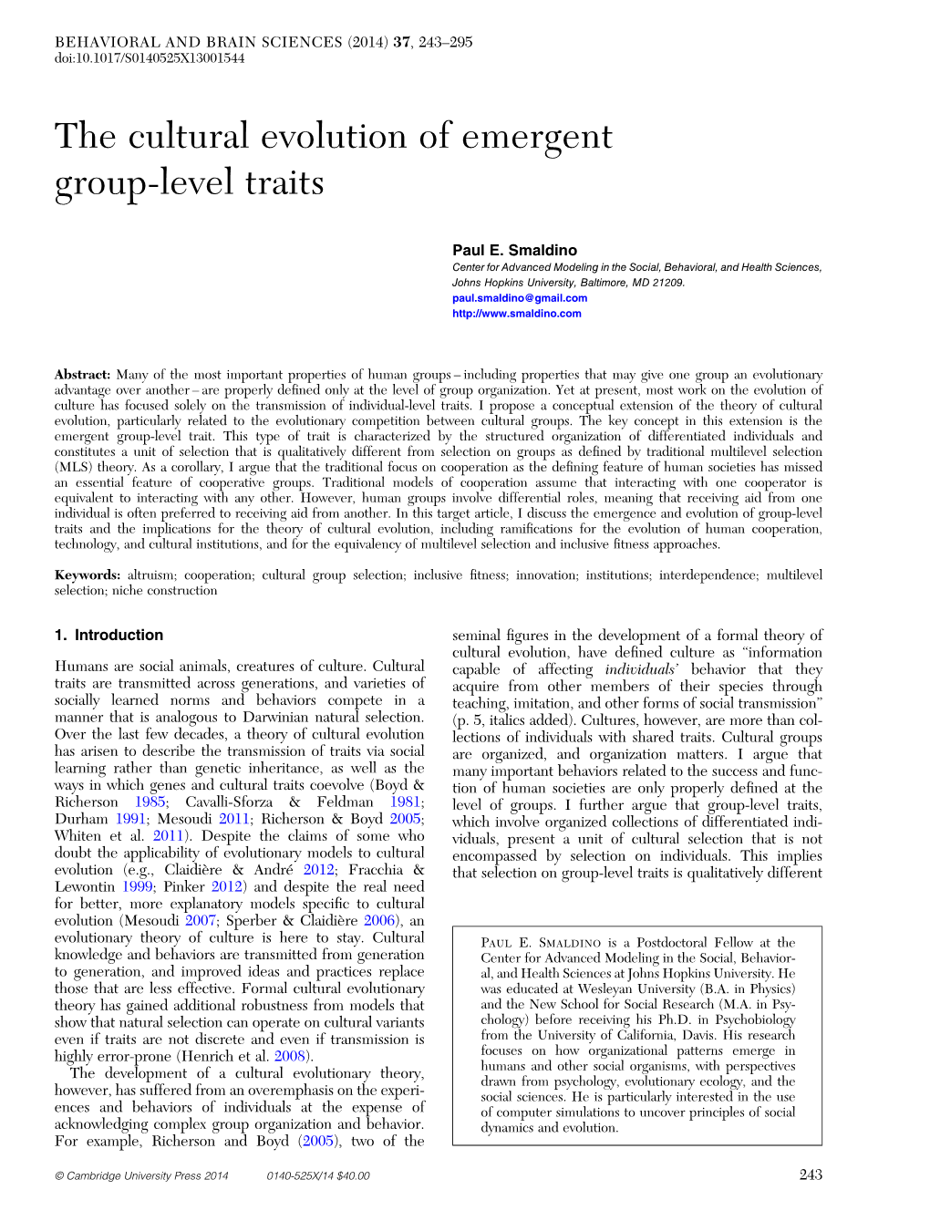 The Cultural Evolution of Emergent Group-Level Traits
