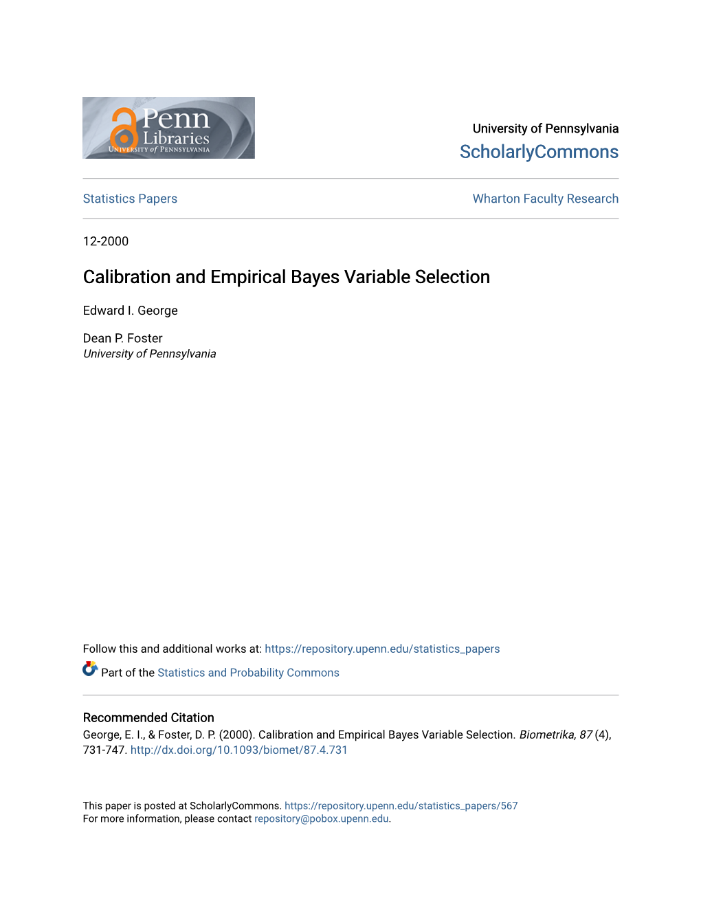 Calibration and Empirical Bayes Variable Selection