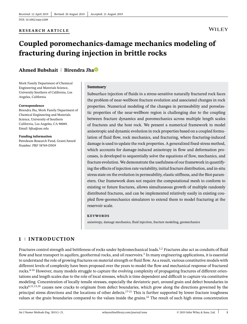 Coupled Poromechanics‐Damage Mechanics Modeling of Fracturing