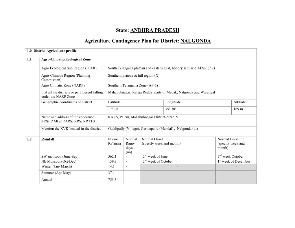 ANDHRA PRADESH Agriculture Contingency Plan for District