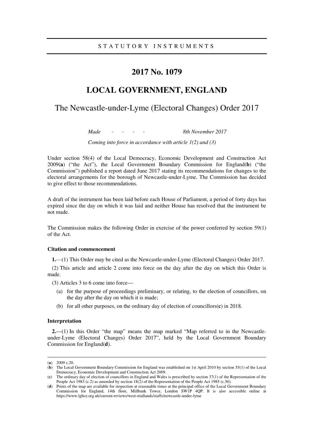 The Newcastle-Under-Lyme (Electoral Changes) Order 2017