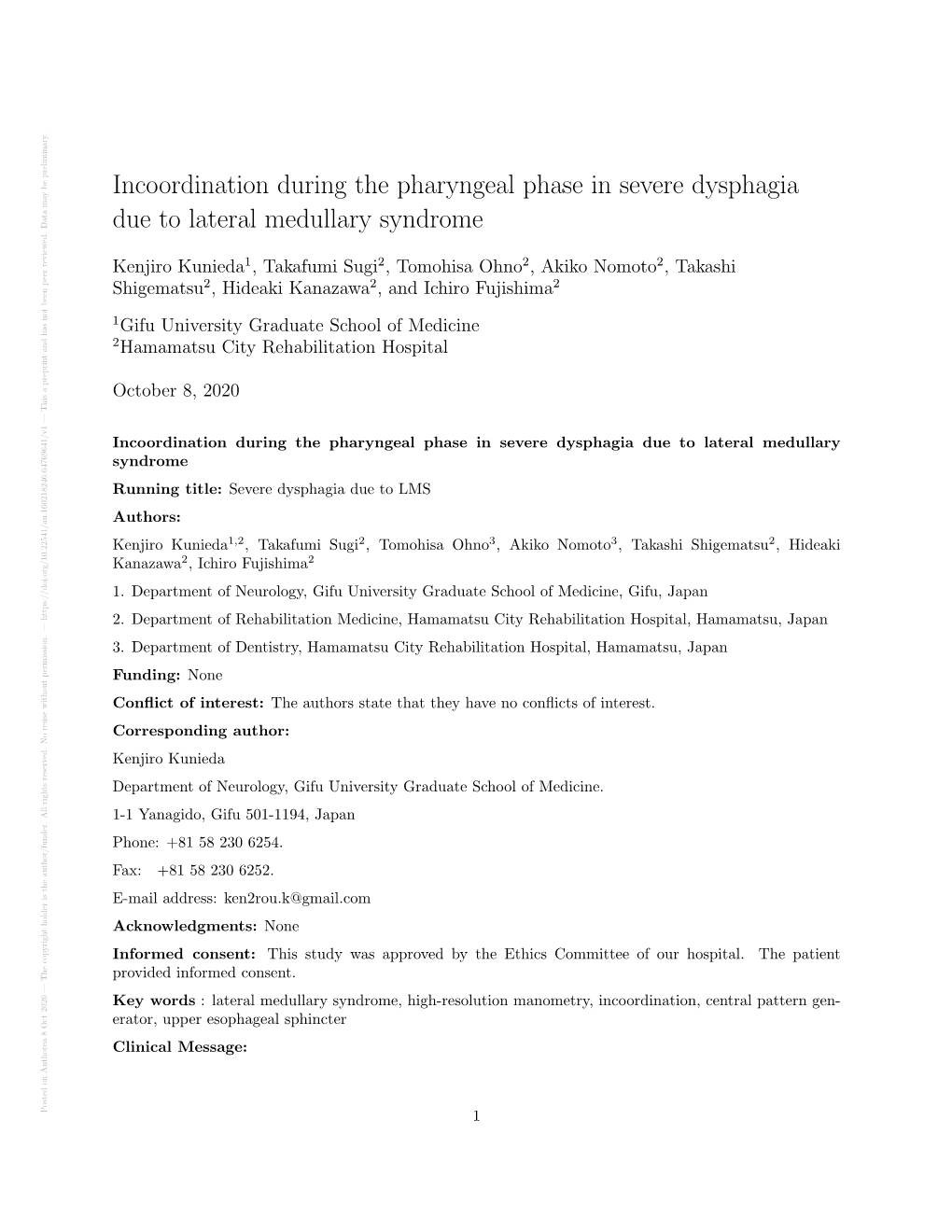 Incoordination During the Pharyngeal Phase in Severe Dysphagia Due to Lateral Medullary Syndrome