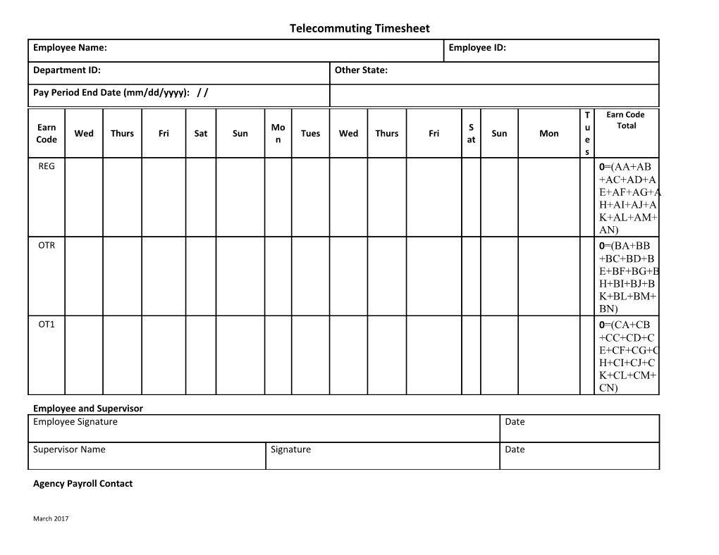 FORM: Telecommuting Timesheet