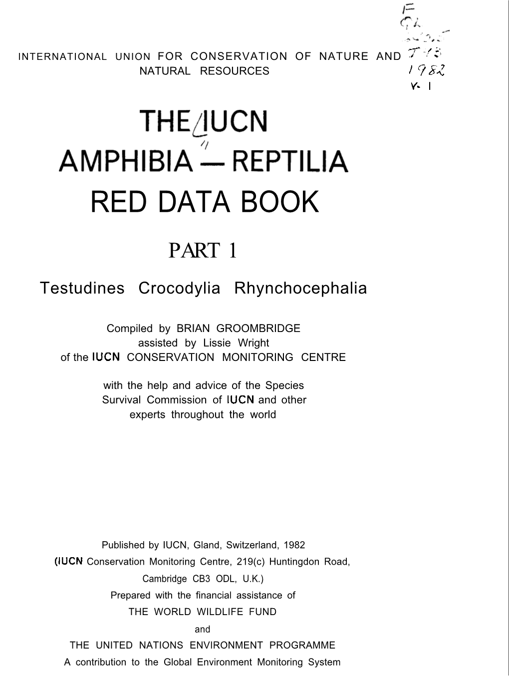 Theducn AMPHIBIA” REPTILIA RED DATA BOOK PART 1