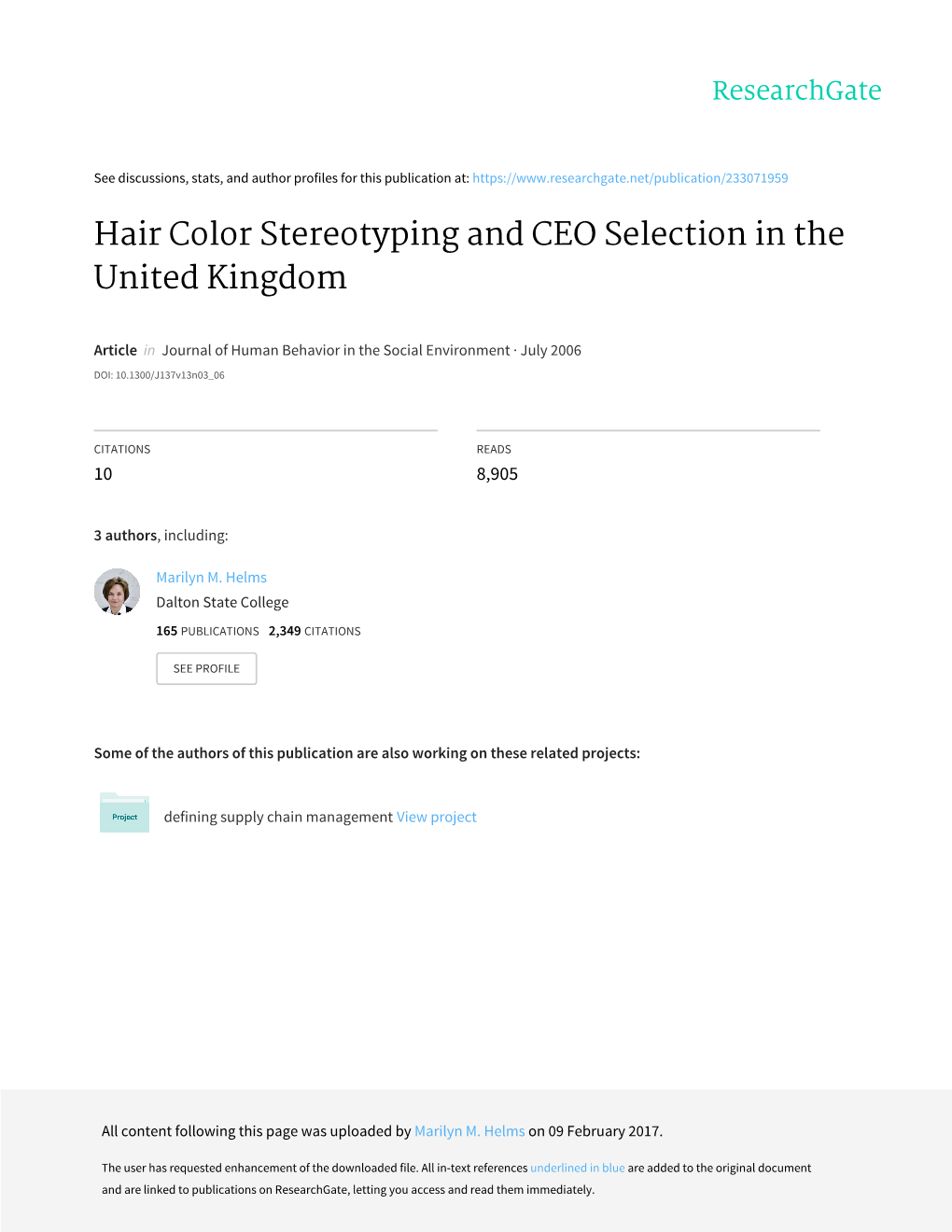 Hair Color Stereotyping and CEO Selection in the United Kingdom