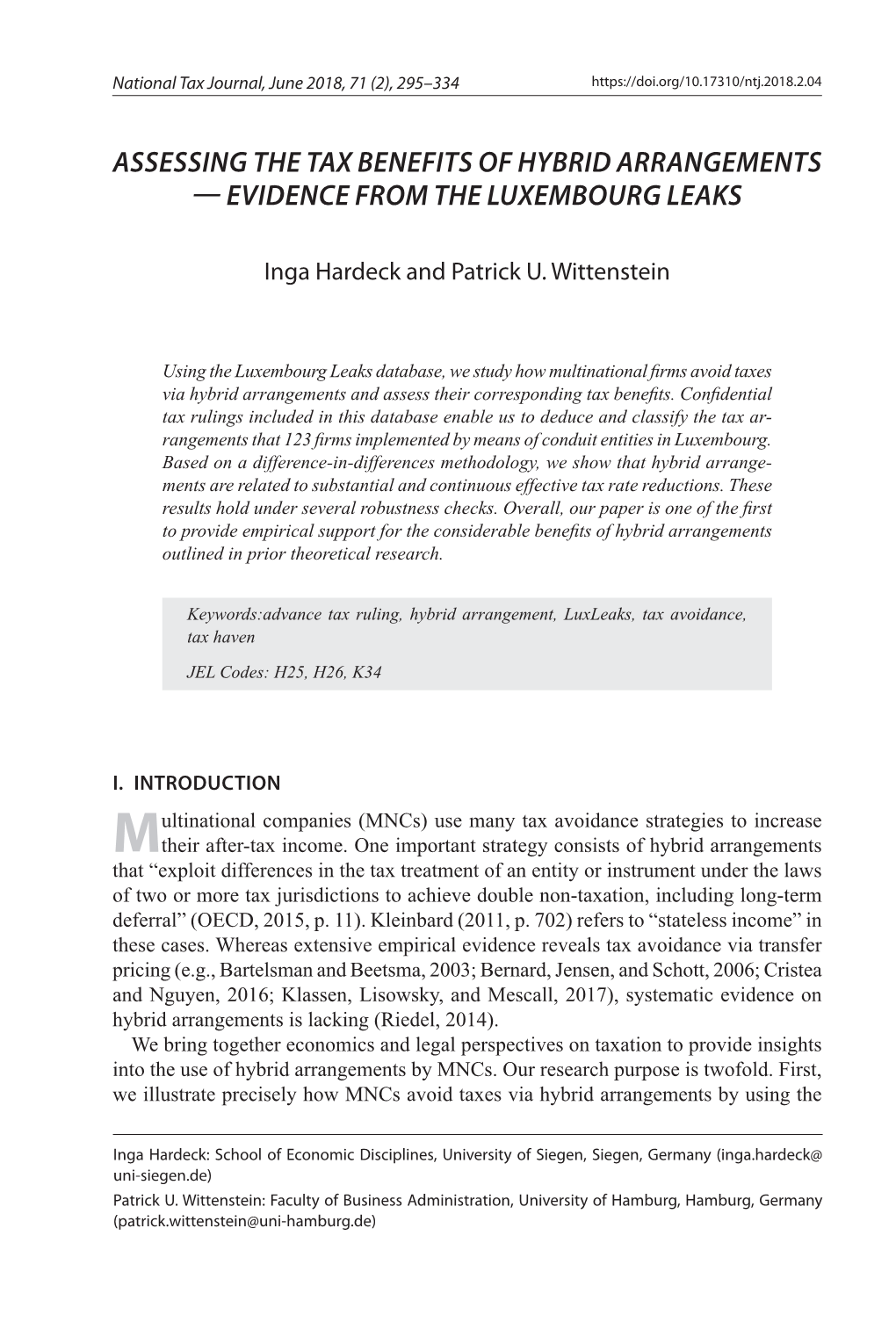 Assessing the Tax Benefits of Hybrid Arrangements — Evidence from the Luxembourg Leaks