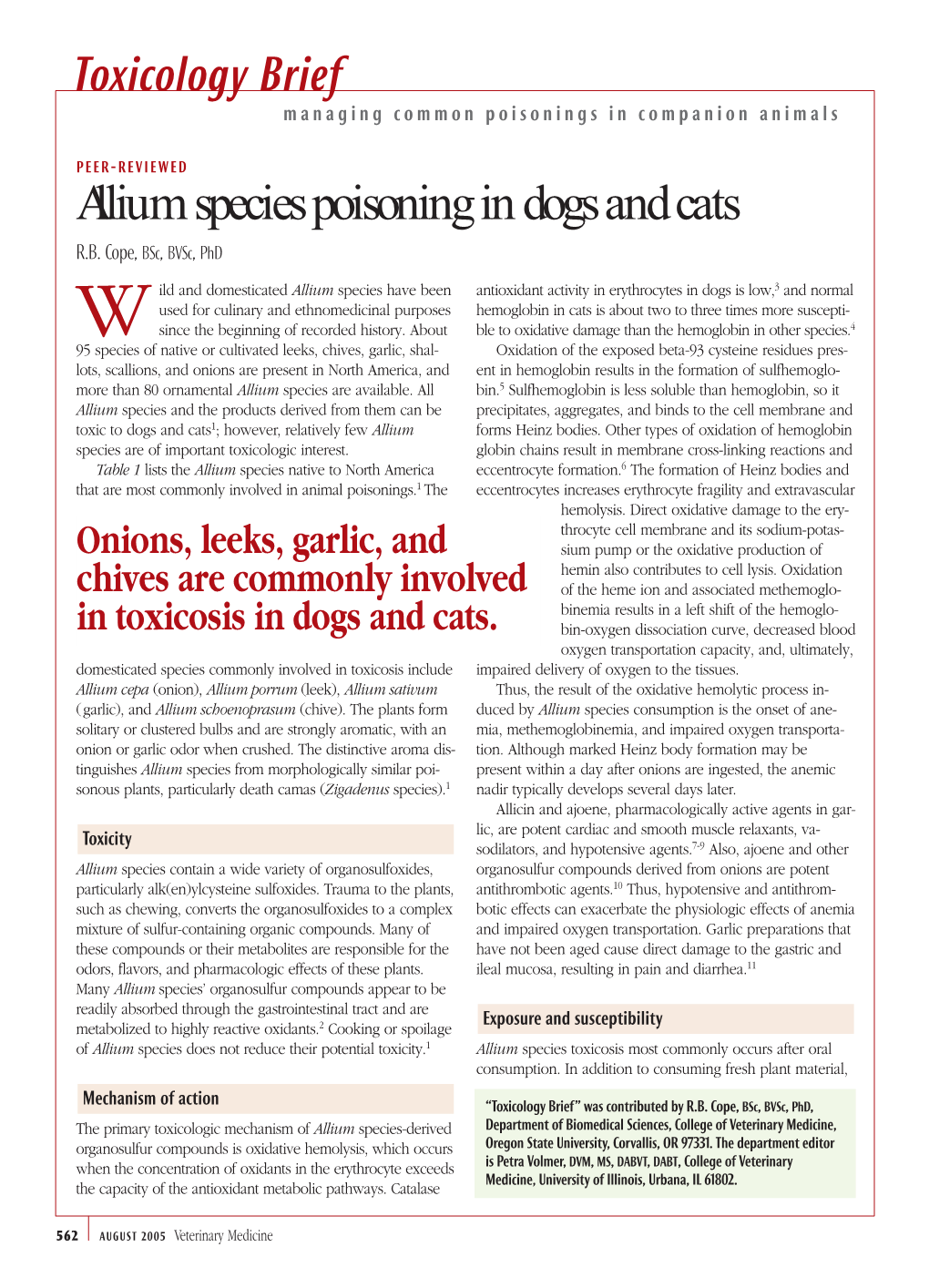 Allium Species Poisoning in Dogs and Cats R.B