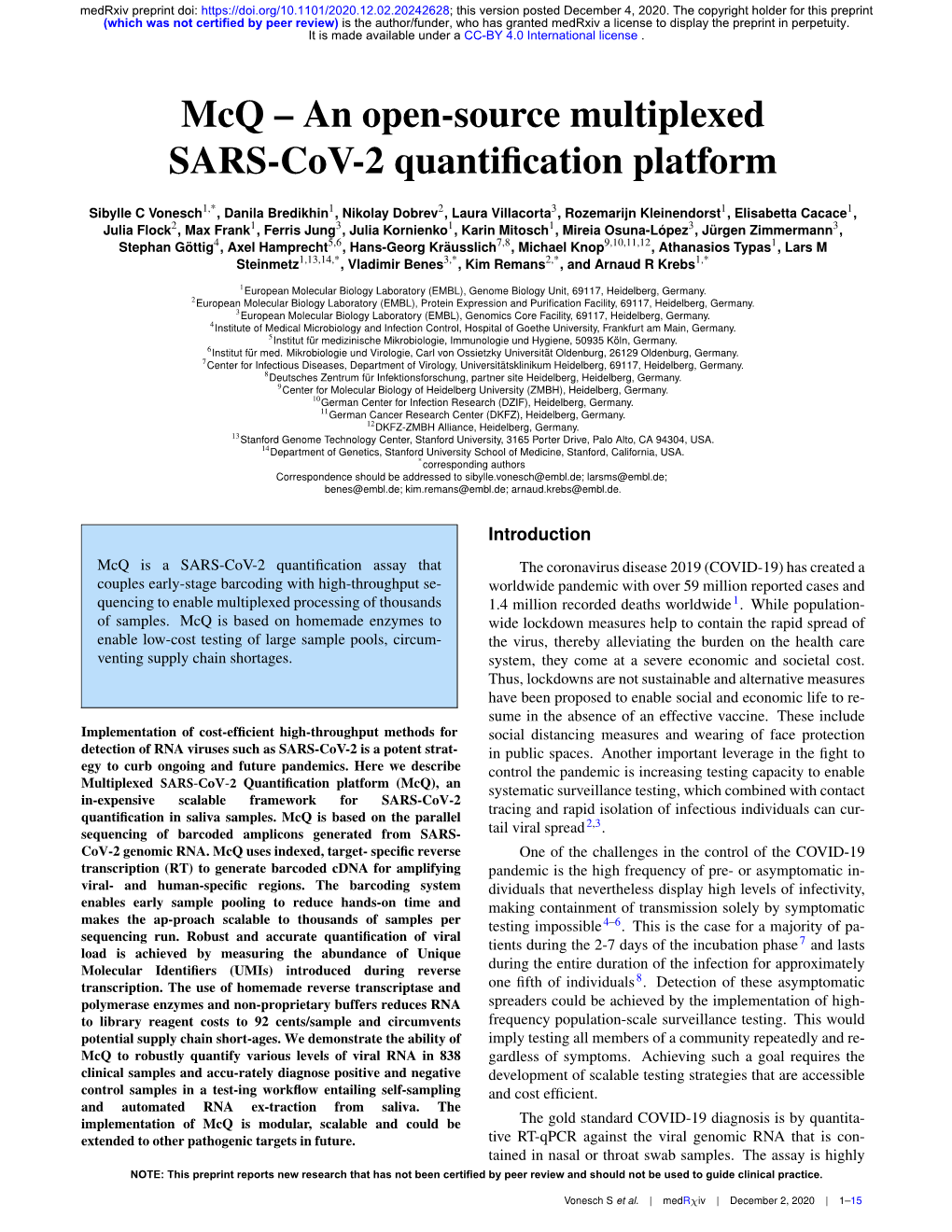 Mcq – an Open-Source Multiplexed SARS-Cov-2 Quantiﬁcation Platform