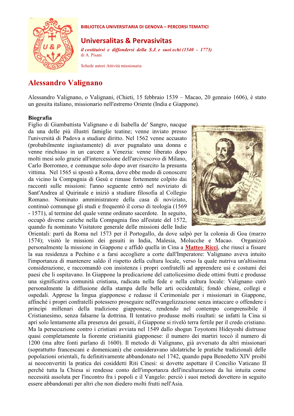 Universalitas & Pervasivitas Alessandro Valignano