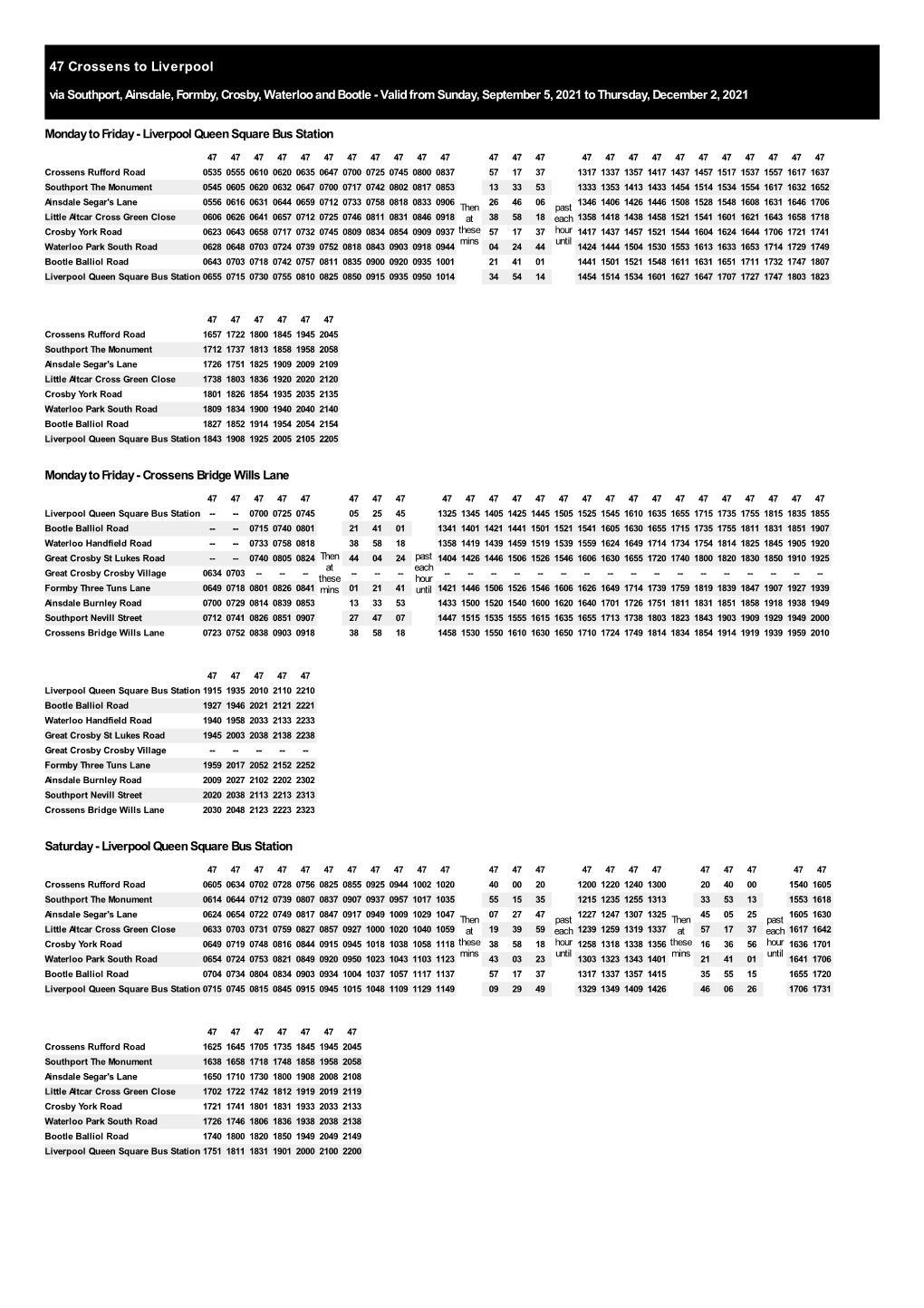 47 Crossens to Liverpool (From 05 Sep 2021)