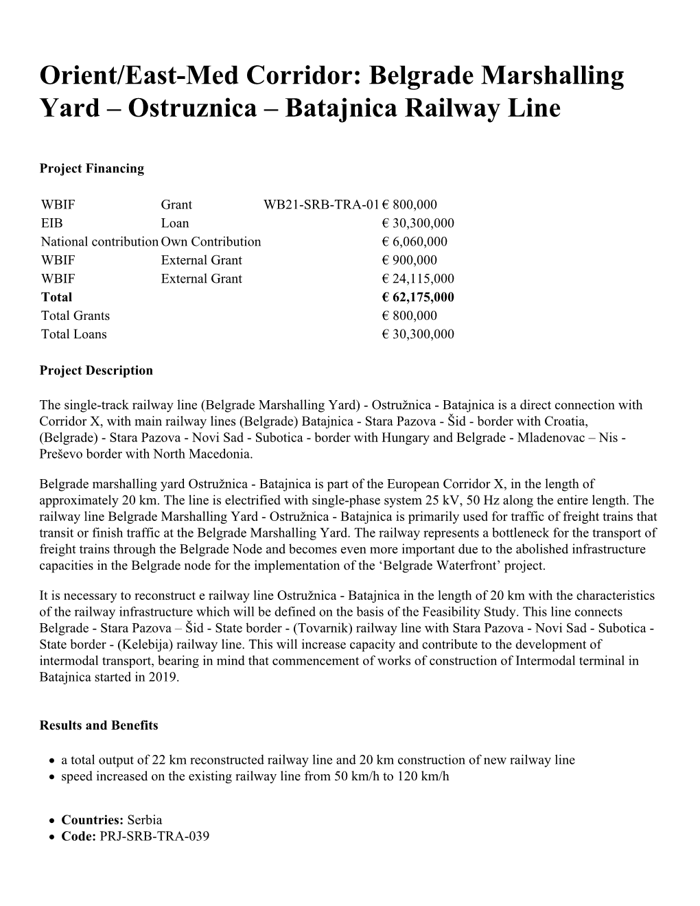 Belgrade Marshalling Yard – Ostruznica – Batajnica Railway Line
