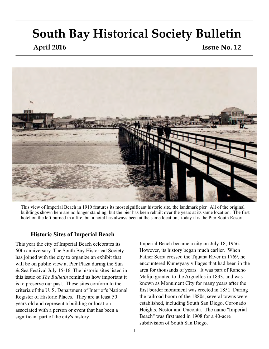 South Bay Historical Society Bulletin April 2016 Issue No