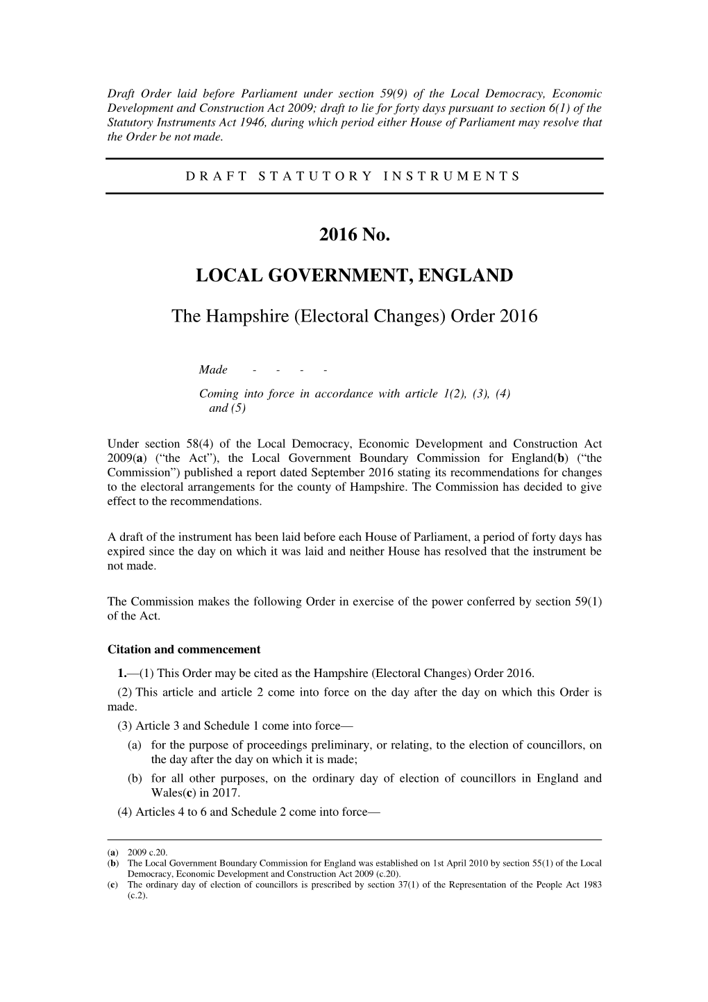 The Hampshire (Electoral Changes) Order 2016