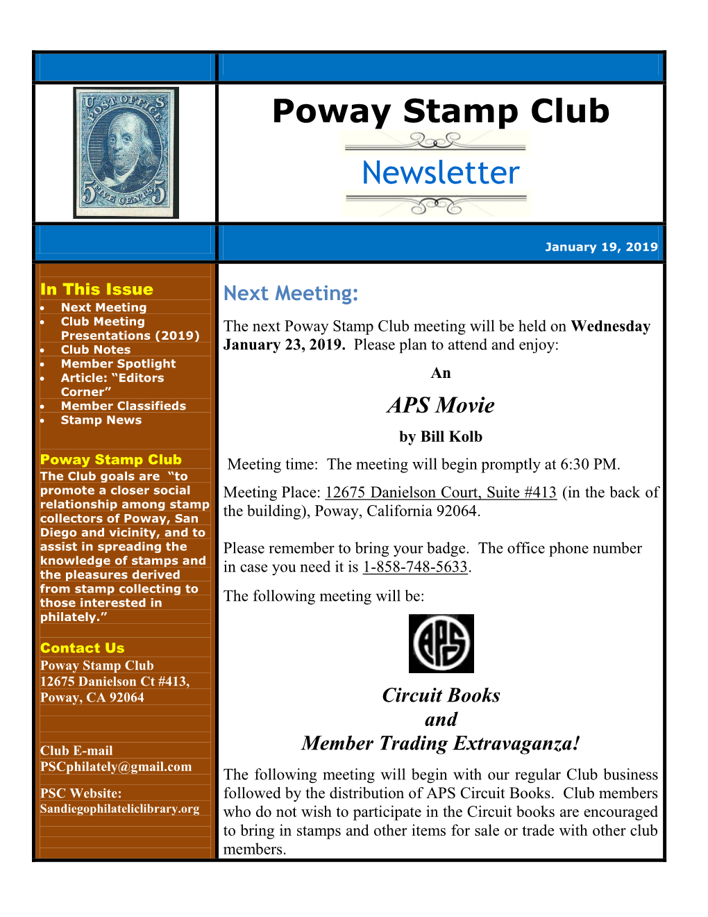 Poway Stamp Club Newsletter Highlights One of Its Members Each Issue