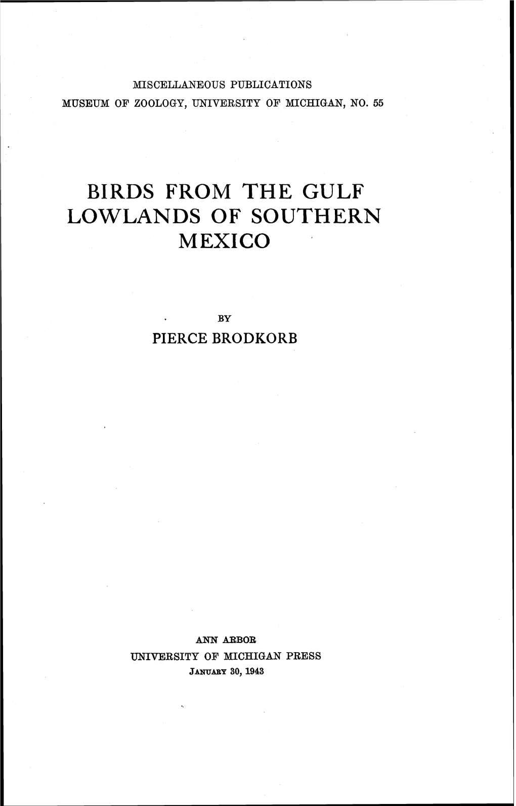 Birds from the Gulf Lowlands of Southern Mexico