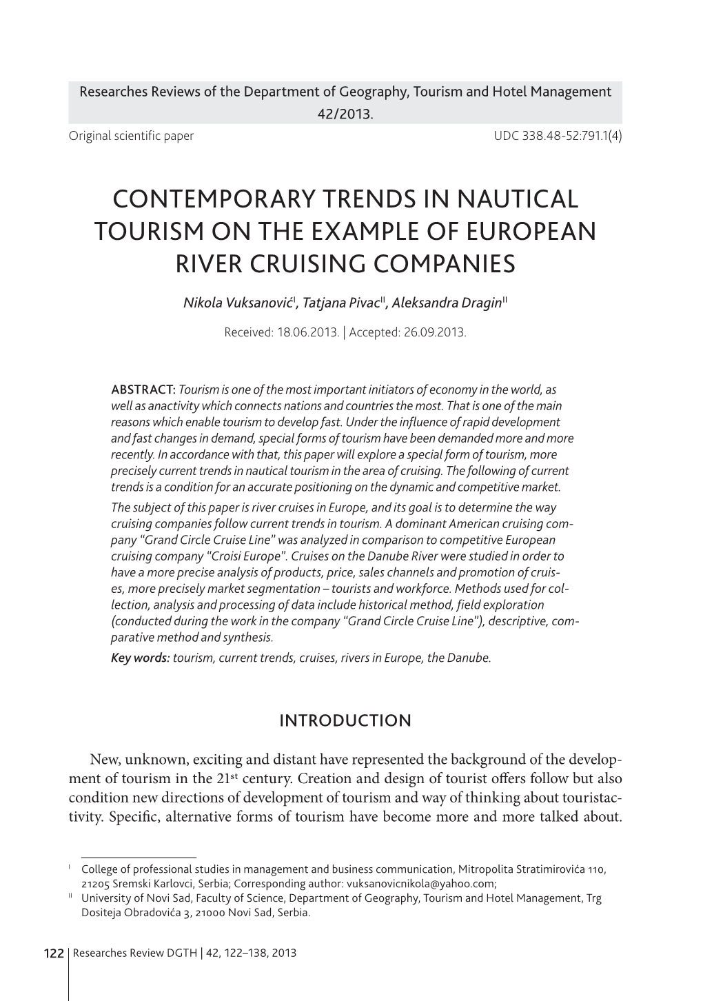 Contemporary Trends in Nautical Tourism on the Example of European River Cruising Companies