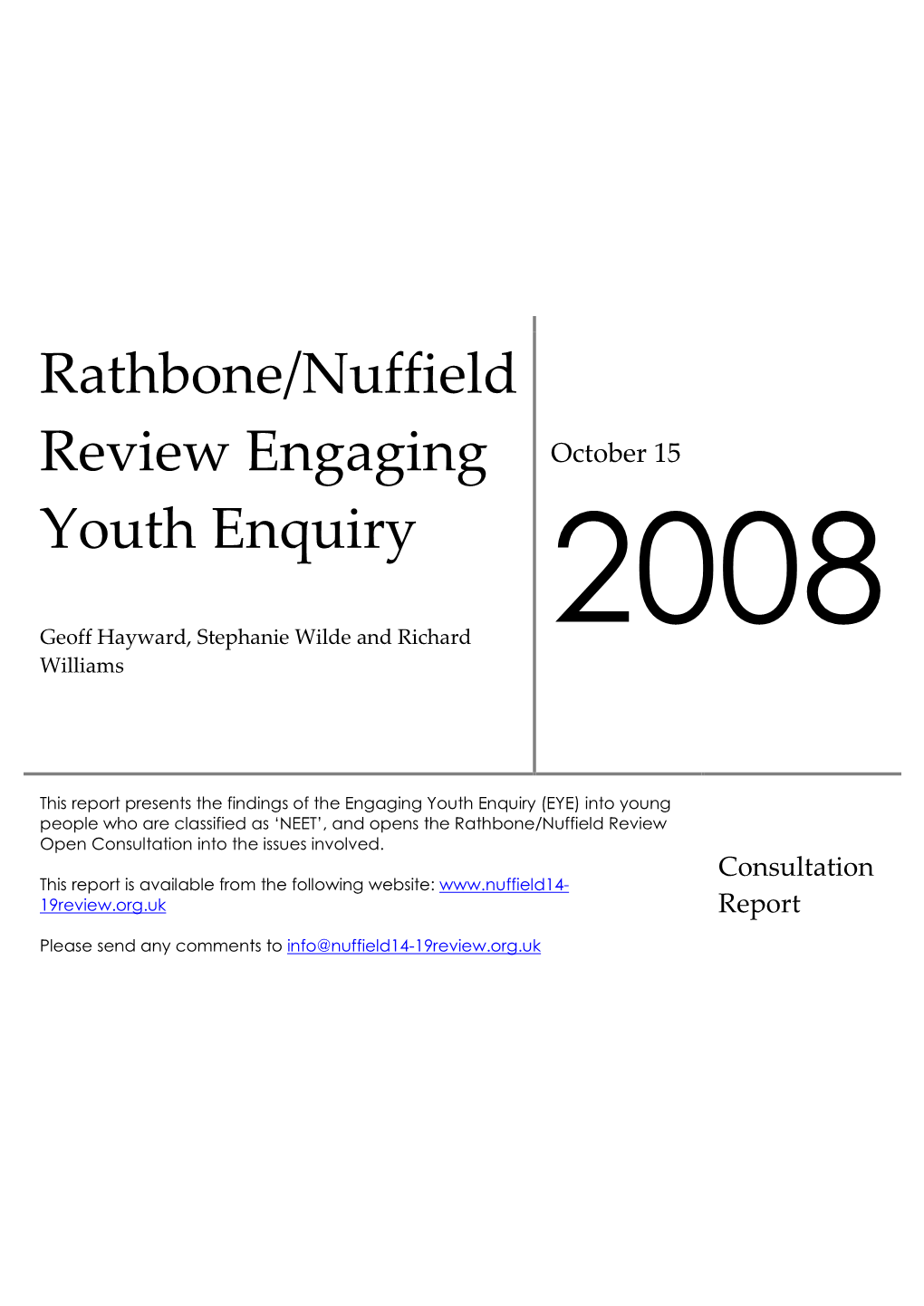 Rathbone/Nuffield Review Engaging Youth Enquiry