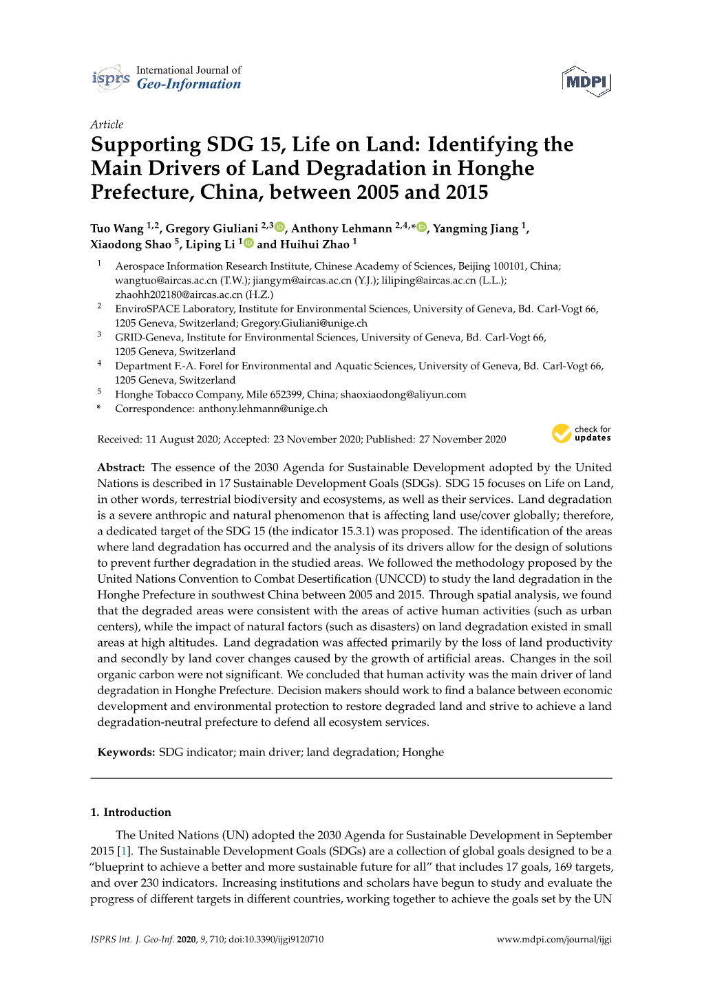 Identifying the Main Drivers of Land Degradation in Honghe Prefecture, China, Between 2005 and 2015