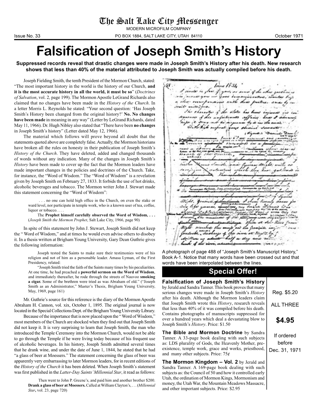 33 Salt Lake City Messenger: Falsification of Joseph Smith's History