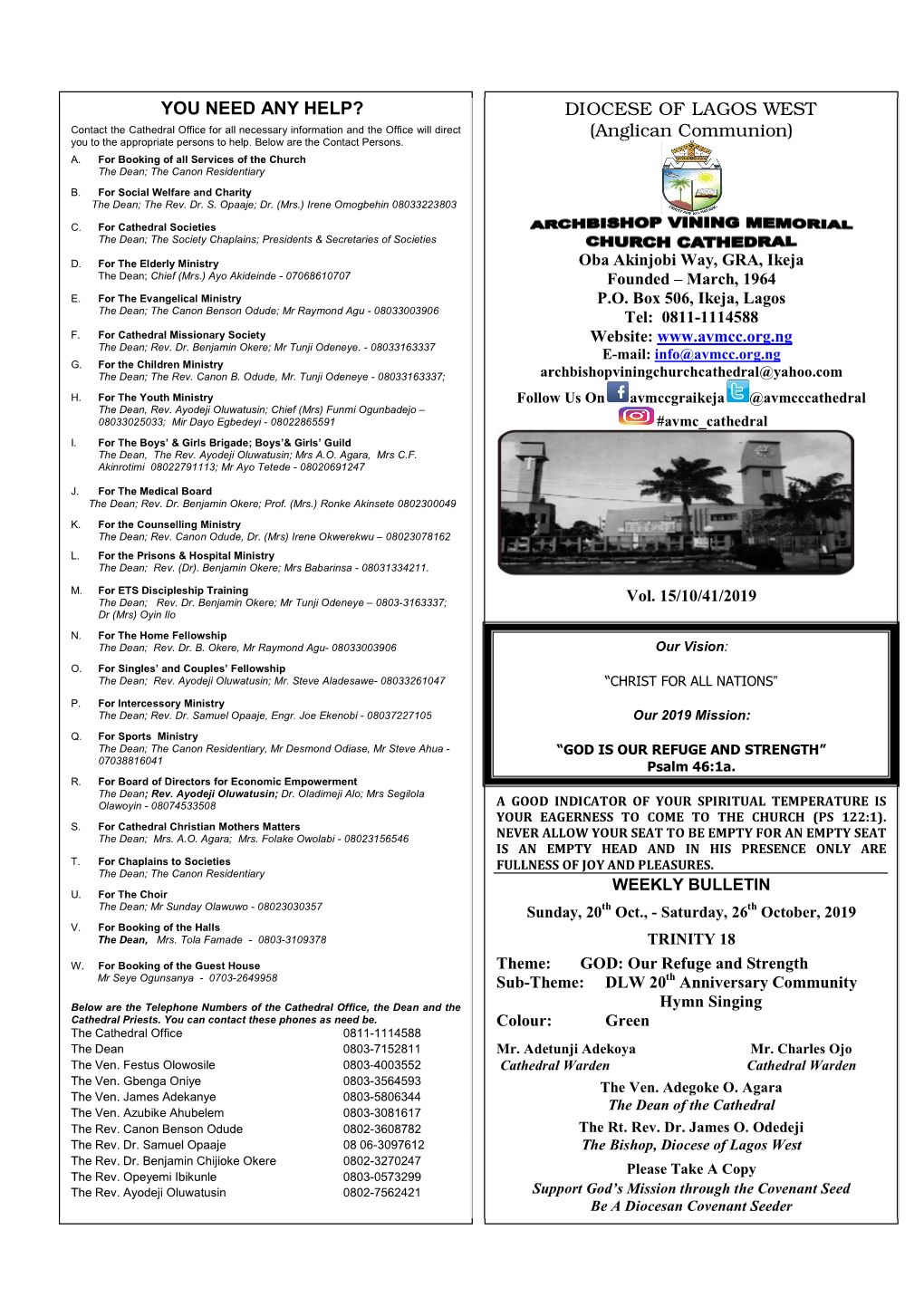 Bulletin for 20Th October, 2019