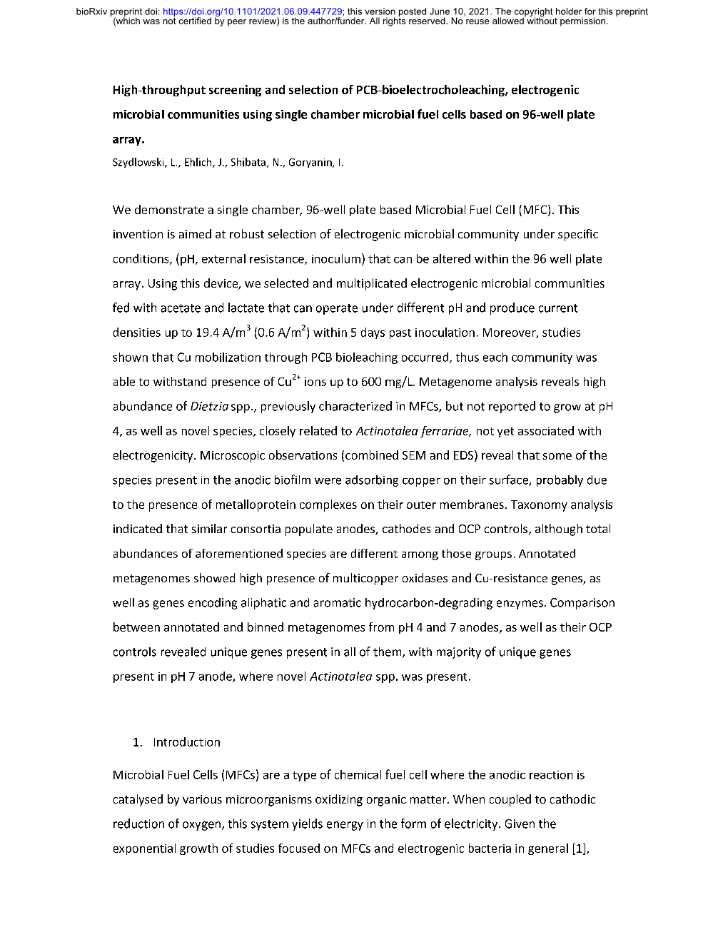 High-Throughput Screening and Selection of PCB-Bioelectrocholeaching, Electrogenic Microbial Communities Using Single Chamber Mi