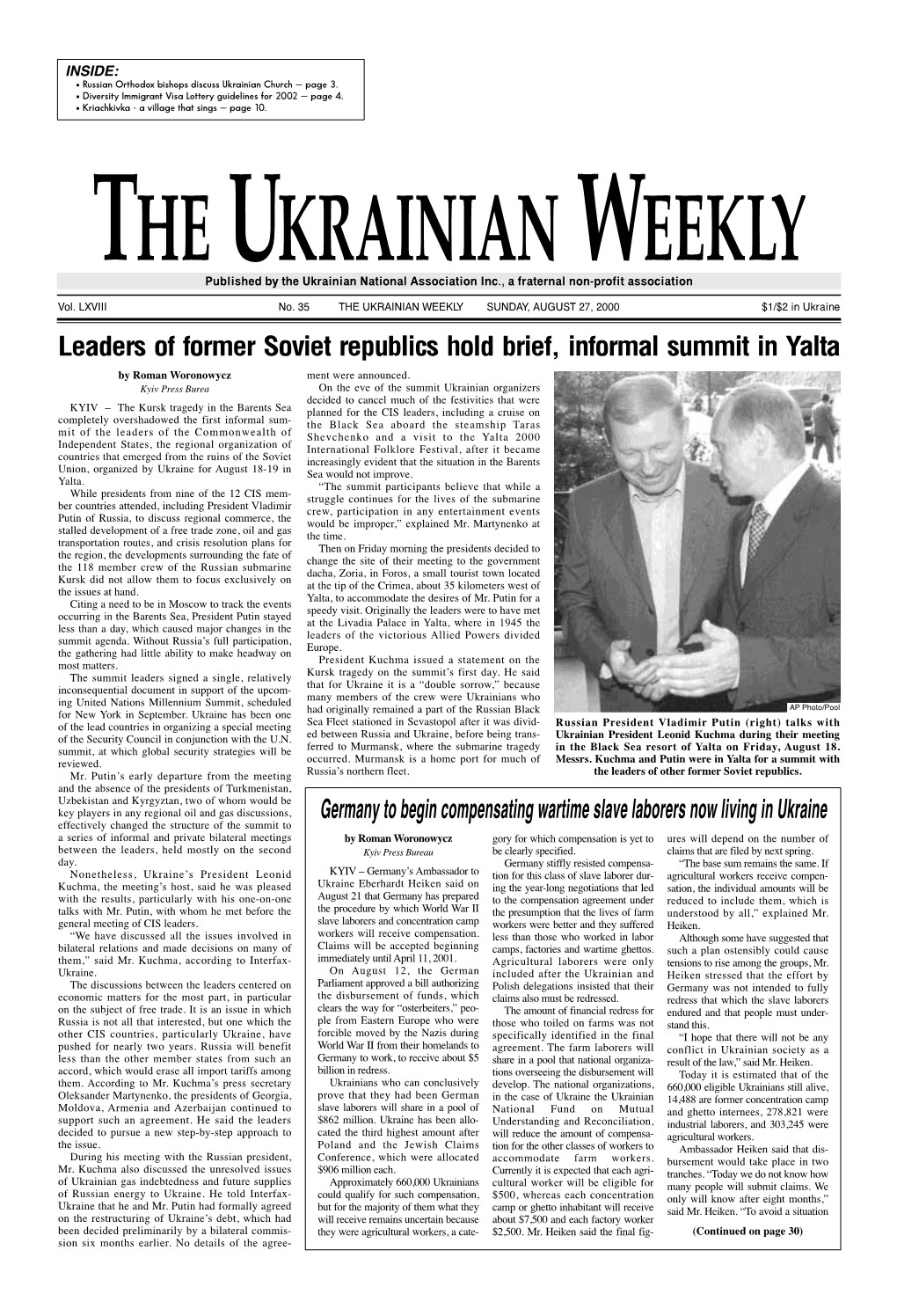 The Ukrainian Weekly 2000, No.35