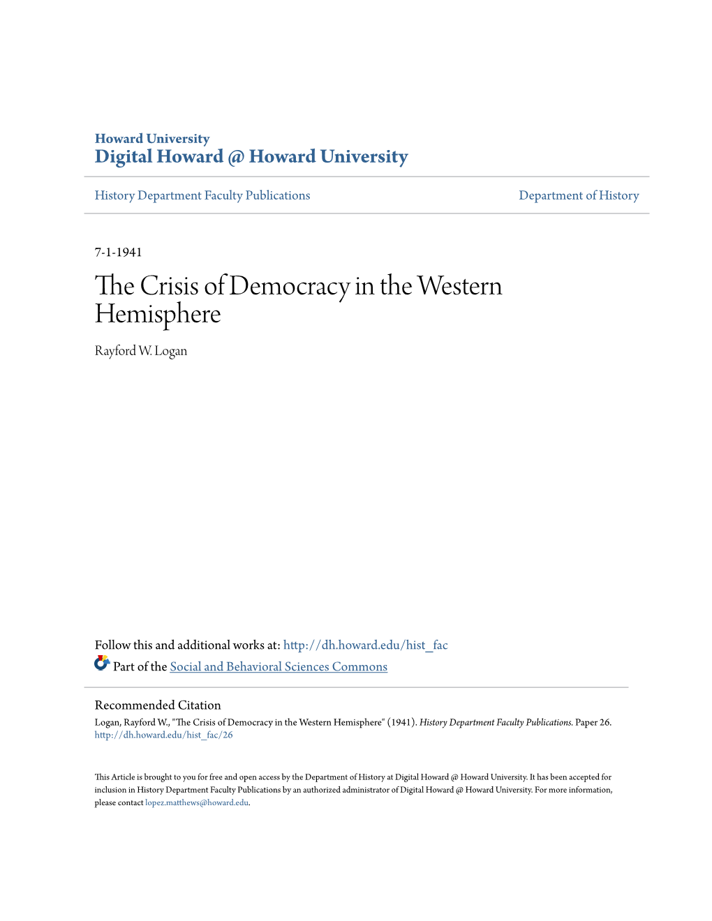 The Crisis of Democracy in the Western Hemisphere