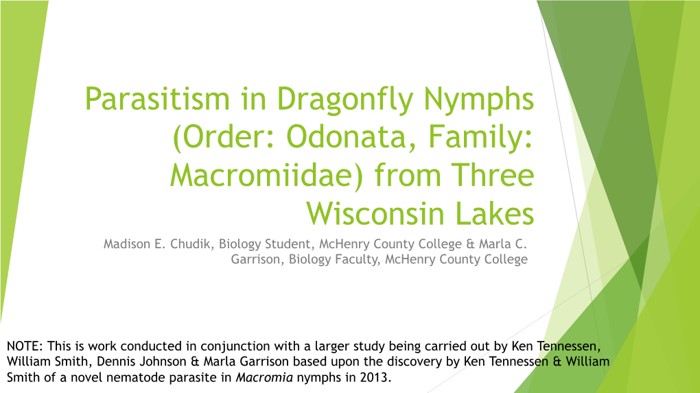 Parasitism in Dragonfly Nymps (Order: Odonata, Family