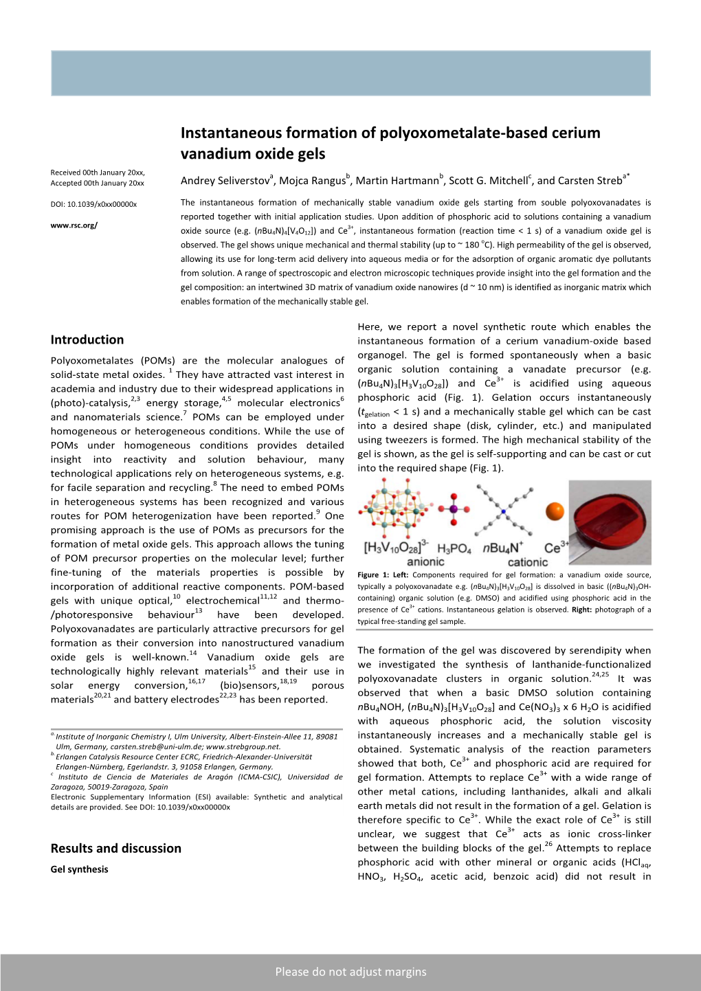 Instantaneous Formation of Polyoxometalate-Based Cerium Vanadium Oxide Gels