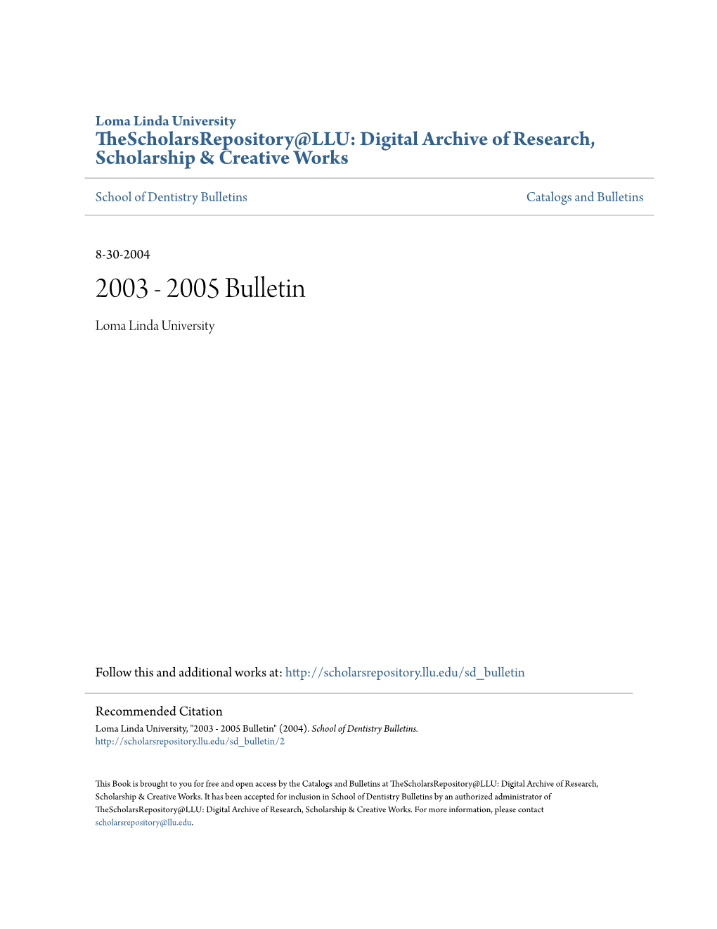 2003 - 2005 Bulletin Loma Linda University