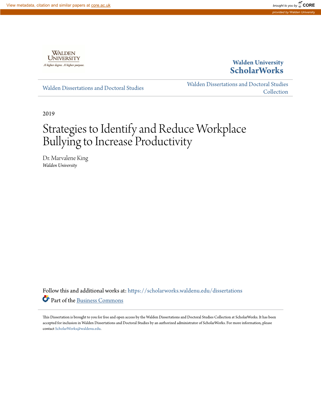 Strategies to Identify and Reduce Workplace Bullying to Increase Productivity Dr