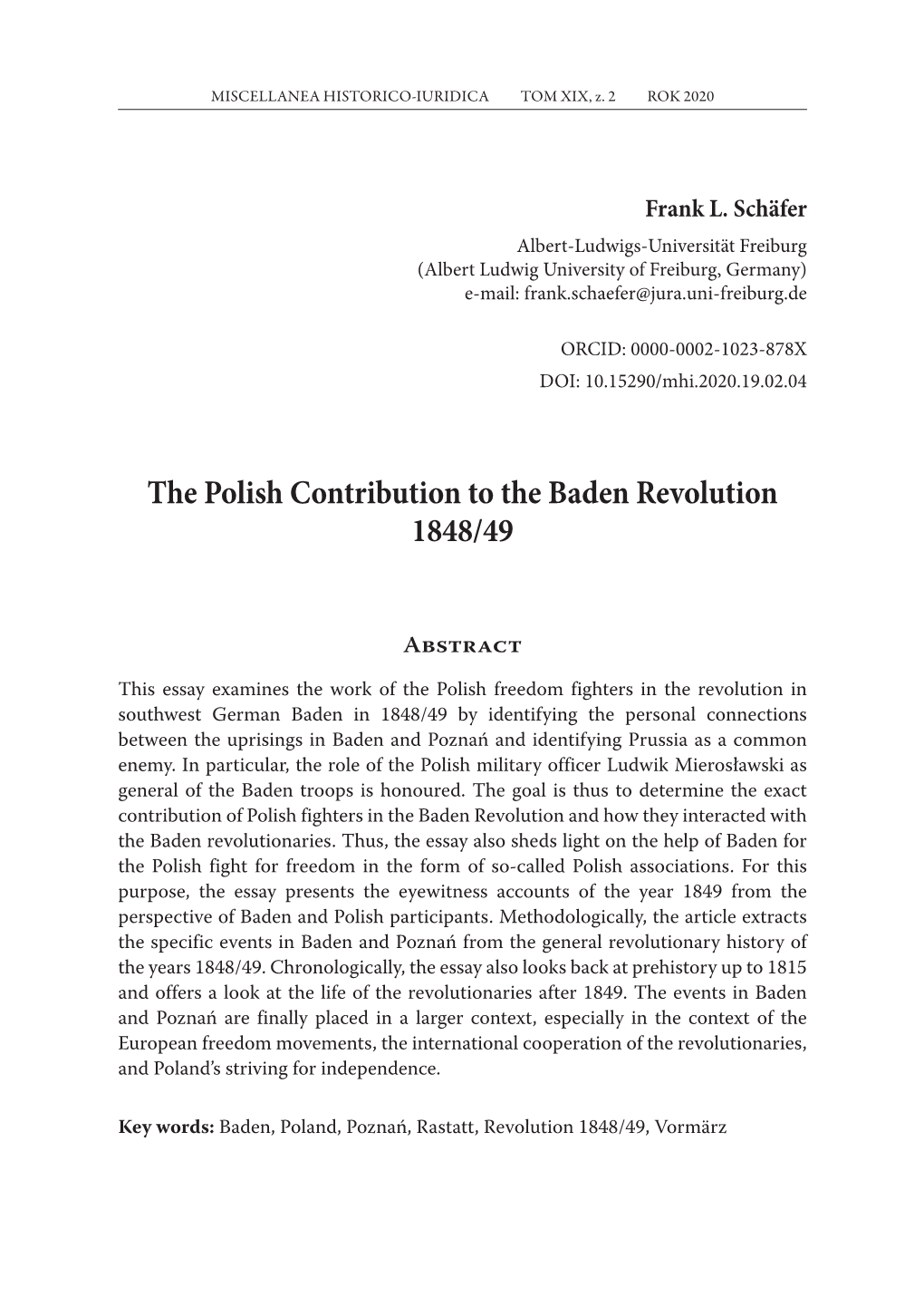 The Polish Contribution to the Baden Revolution 1848/49