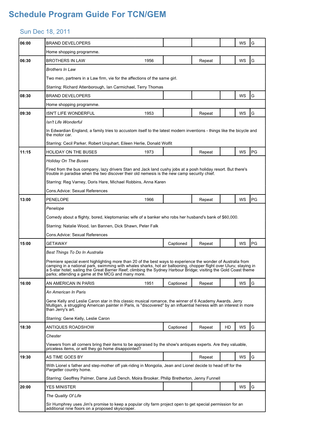 Program Guide Report