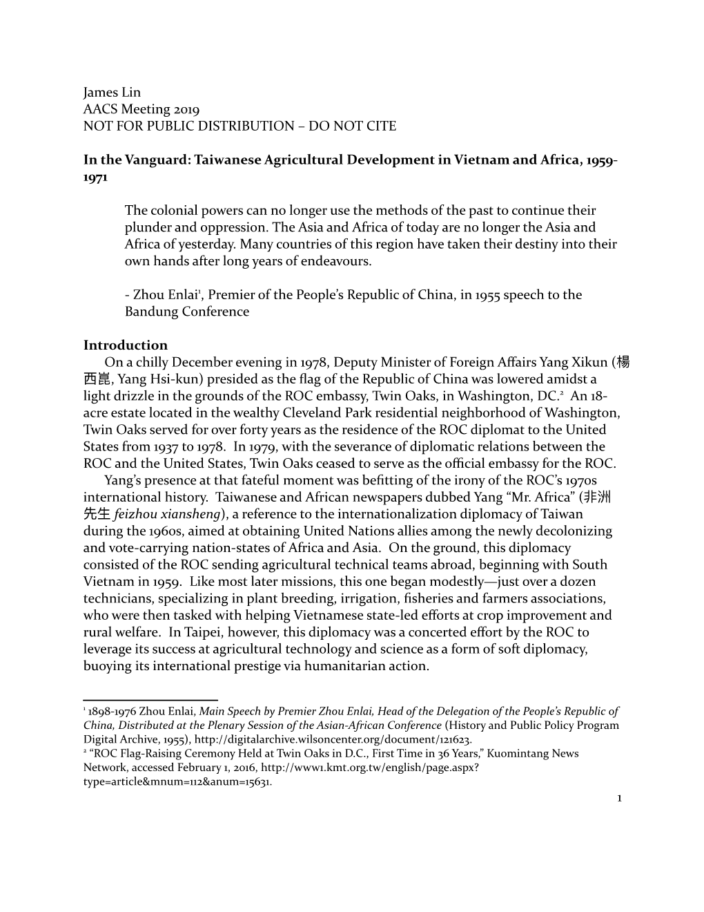 Taiwanese Agricultural Development in Vietnam and Africa, 1959-1971