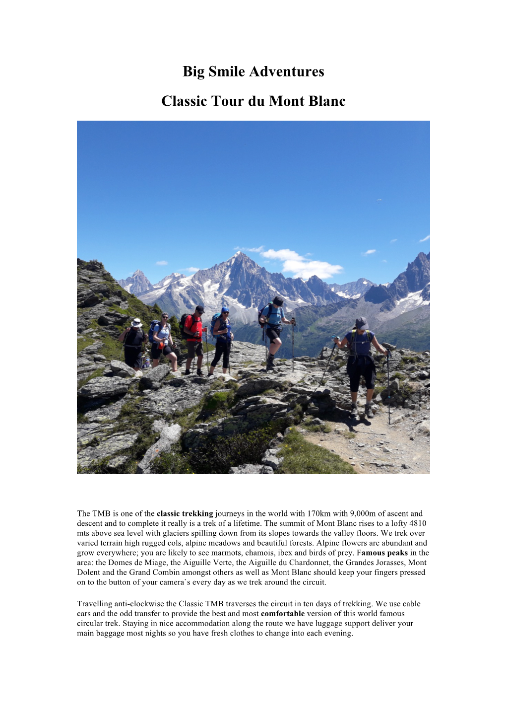 Big Smile Adventures Classic Tour Du Mont Blanc