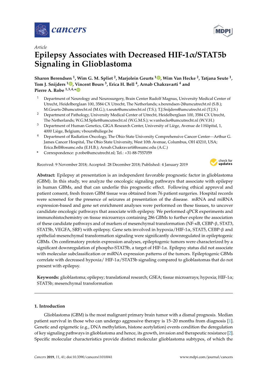 Epilepsy Associates with Decreased HIF-1/Stat5b Signaling in Glioblastoma