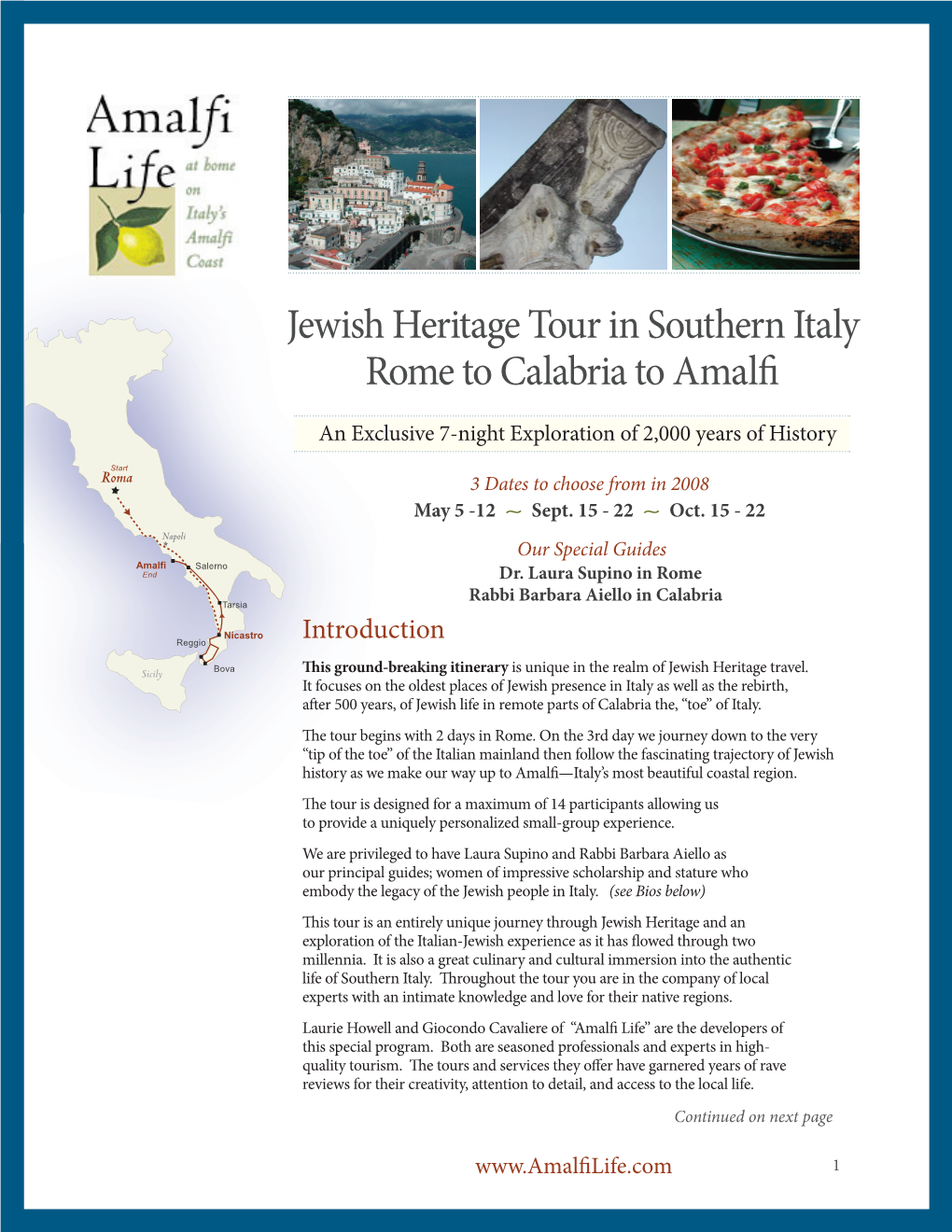 Jewish Heritage Tour in Southern Italy Rome to Calabria to Amalfi