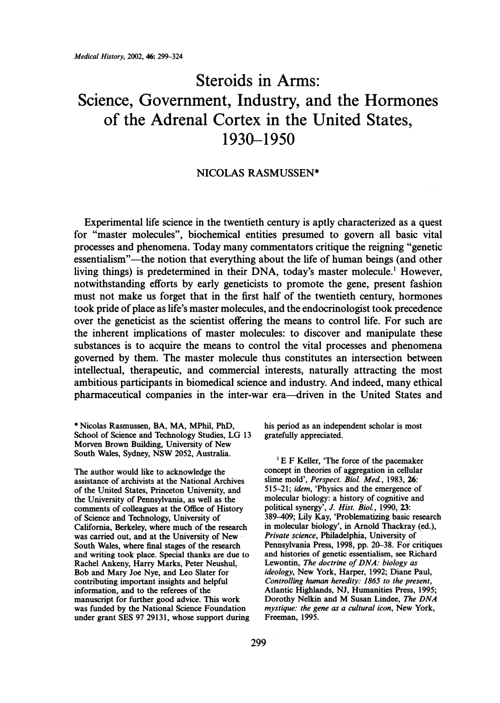 Steroids in Arms: Science, Government, Industry, and the Hormones of the Adrenal Cortex in the United States, 1930-1950