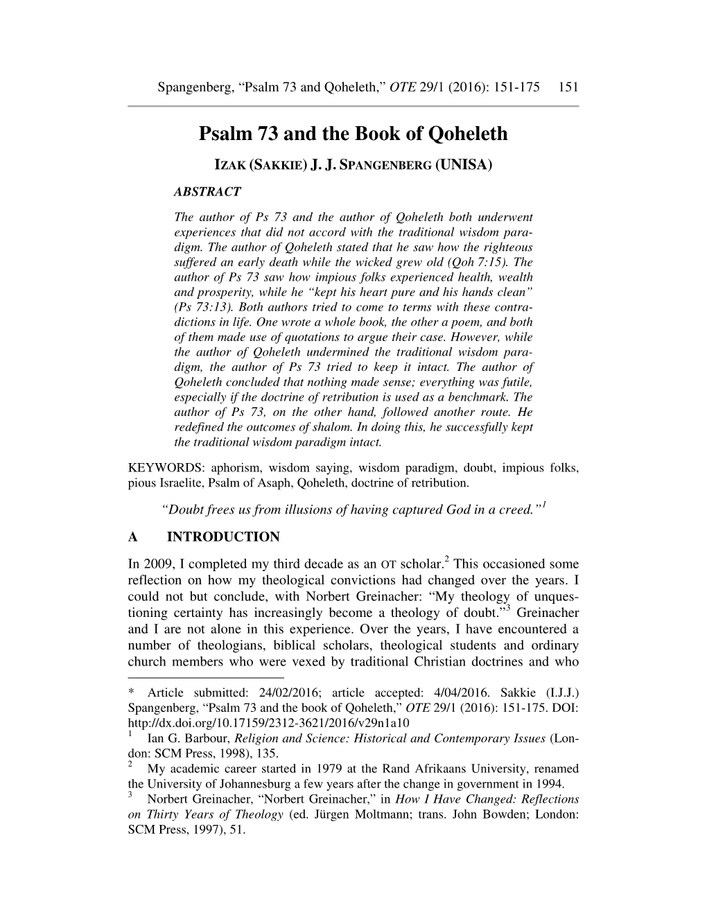 Psalm 73 and the Book of Qoheleth