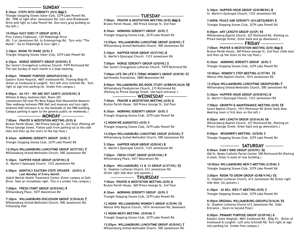 AA Williamsburg Meeting List