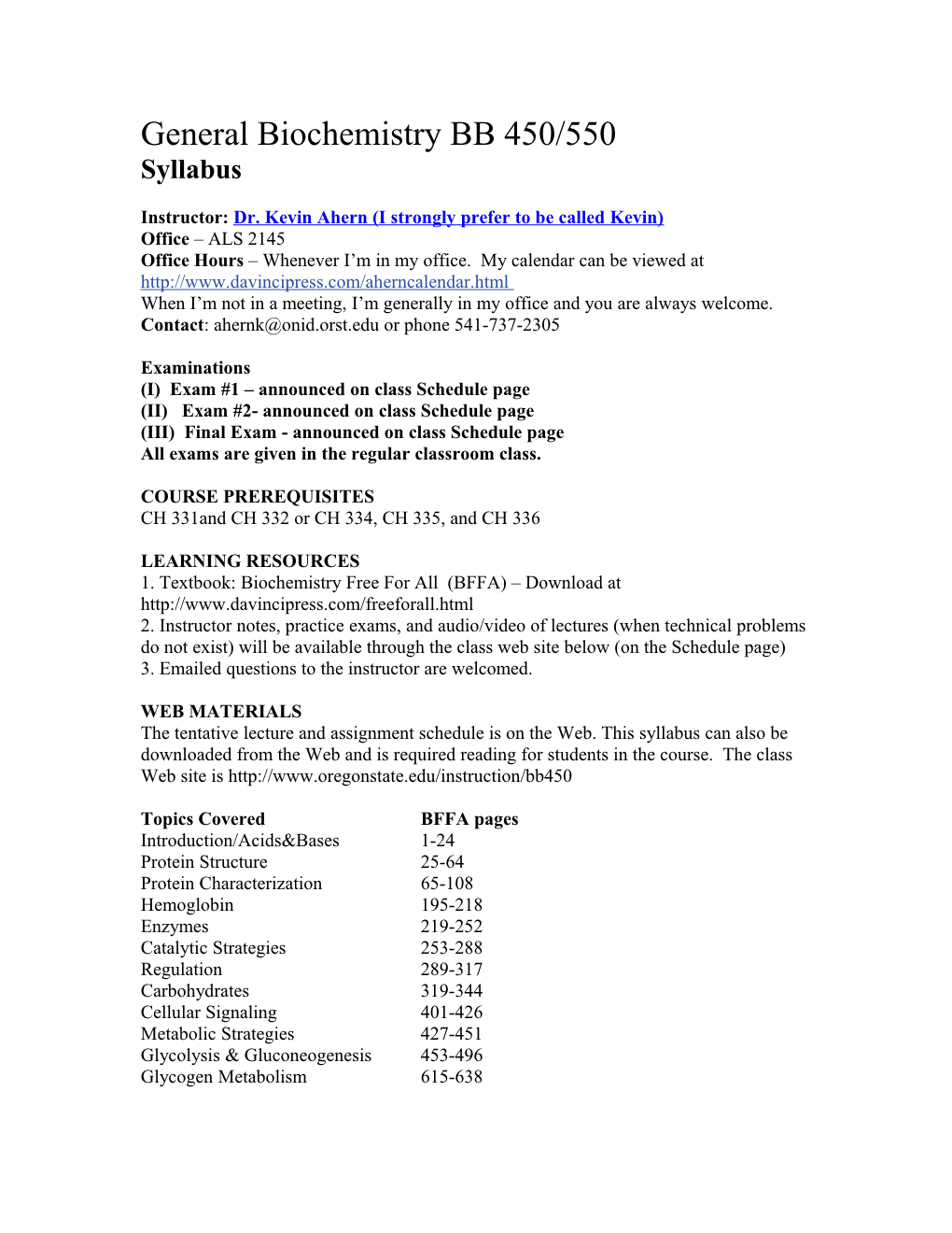 General Biochemistry BB 451/551