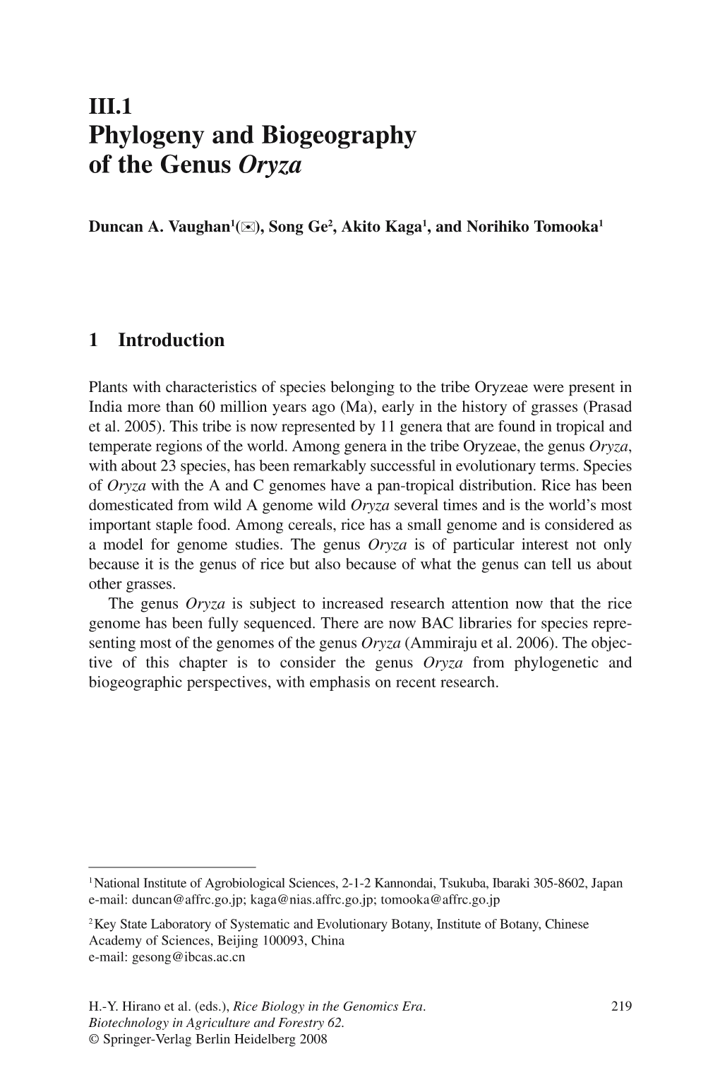 Phylogeny and Biogeography of the Genus Oryza