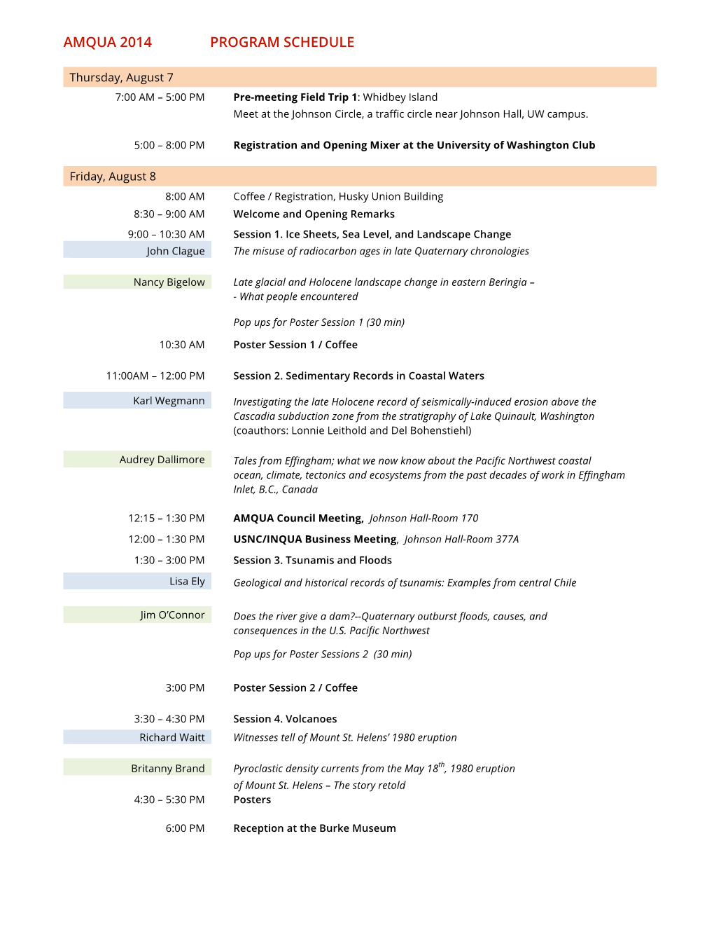 Amqua 2014 Program Schedule