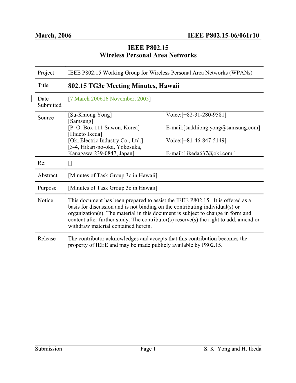 802.15 Tg3c Meeting Minutes, Hawaii