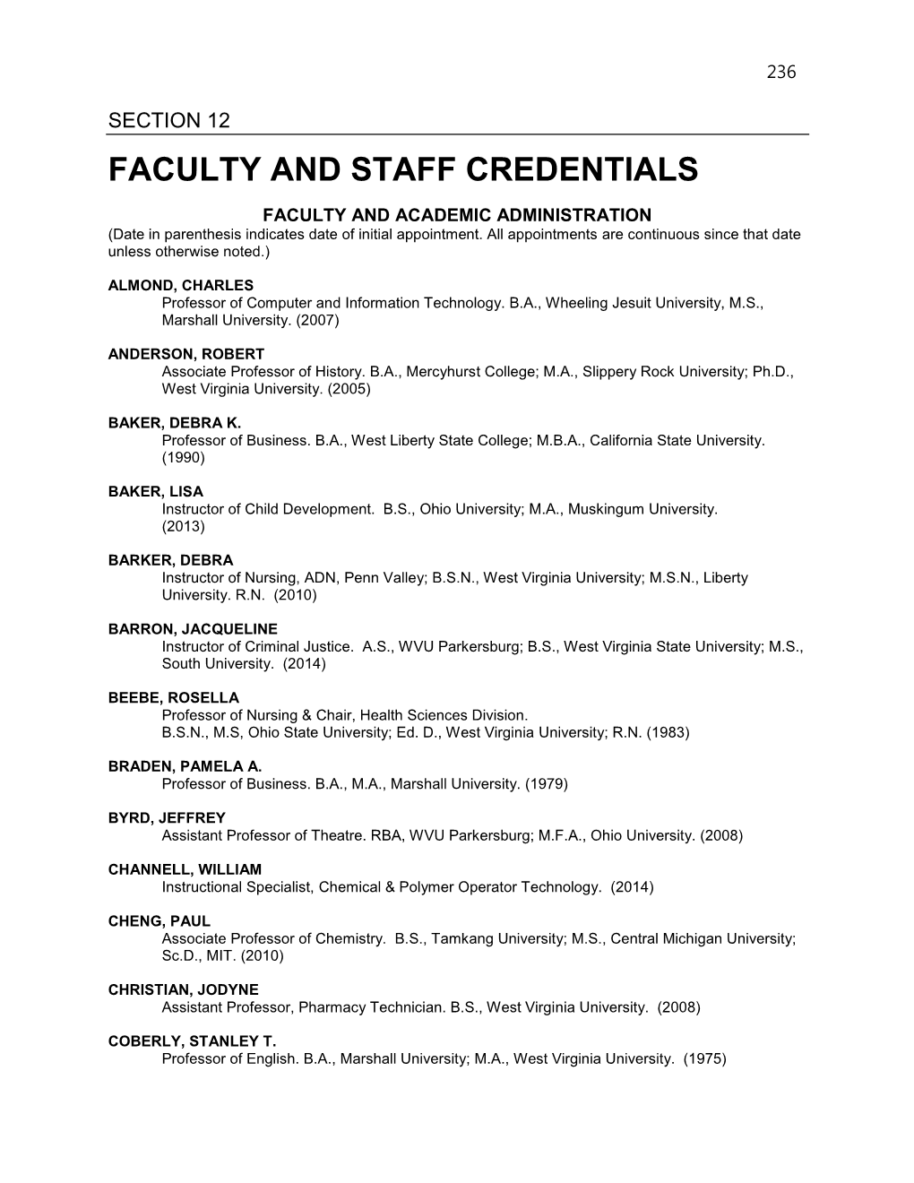 Faculty and Staff Credentials