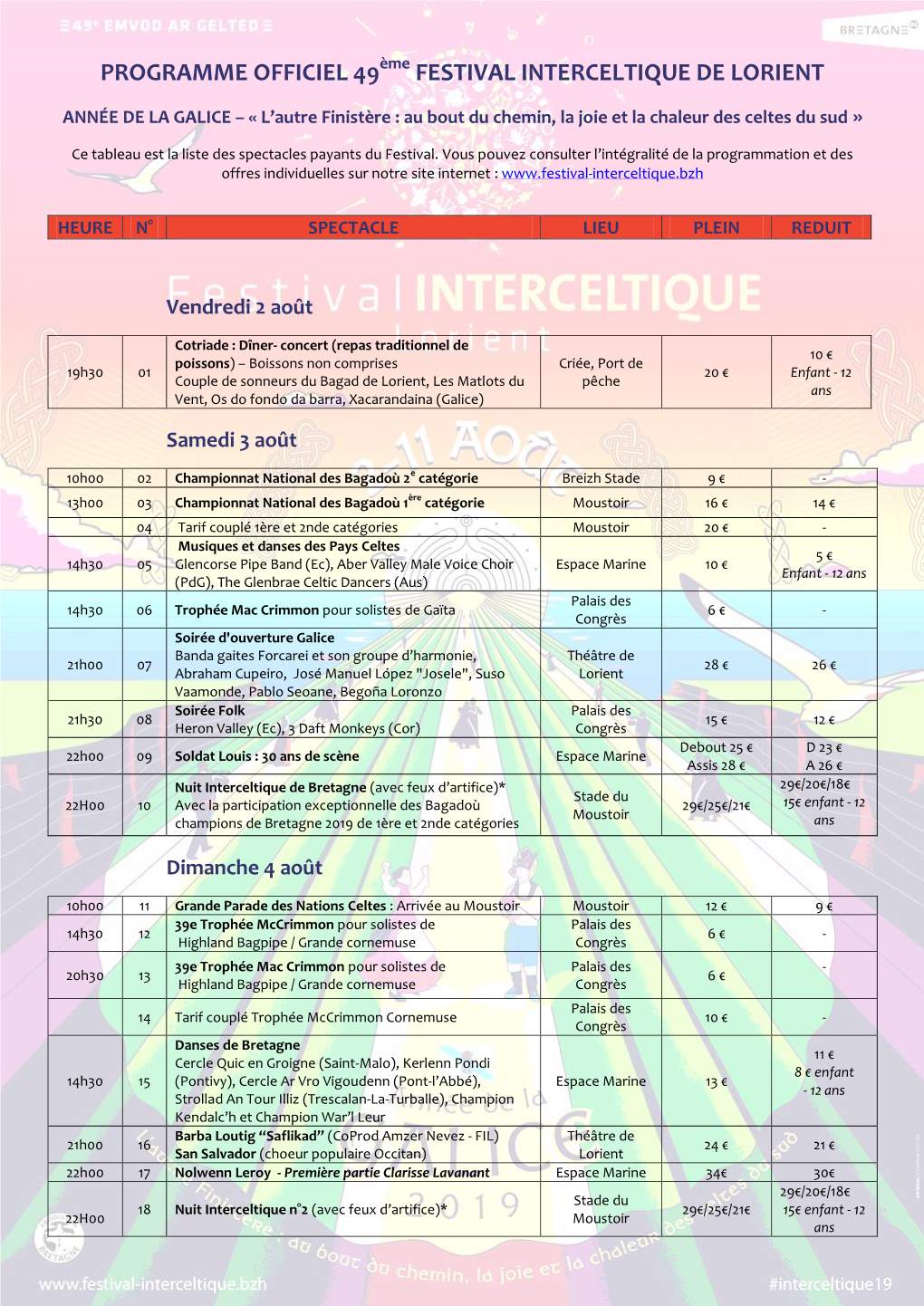 Programme Officiel 49 Festival Interceltique De